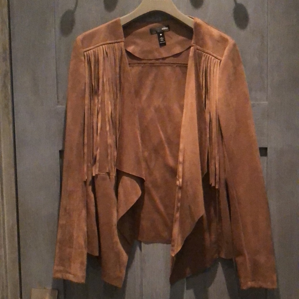 AQUA Faux Suede Fringe Jacket